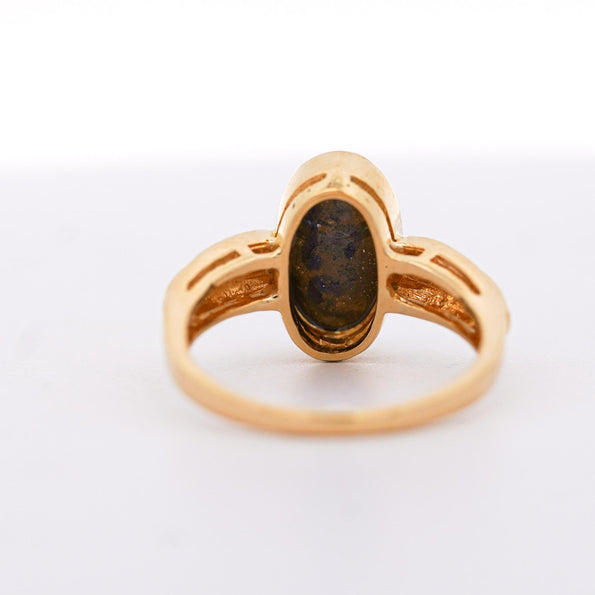 Natural 0.12 Carat Diamond with Black Opal Doublet in 18K & 14K Yellow Gold Ring