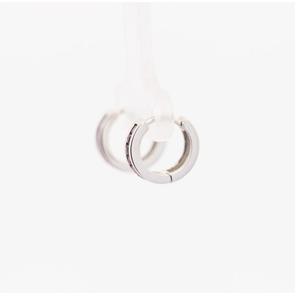 Natural 0.44 CTTW Square Cut Ruby Huggie Hoop Earrings in 14K White Gold