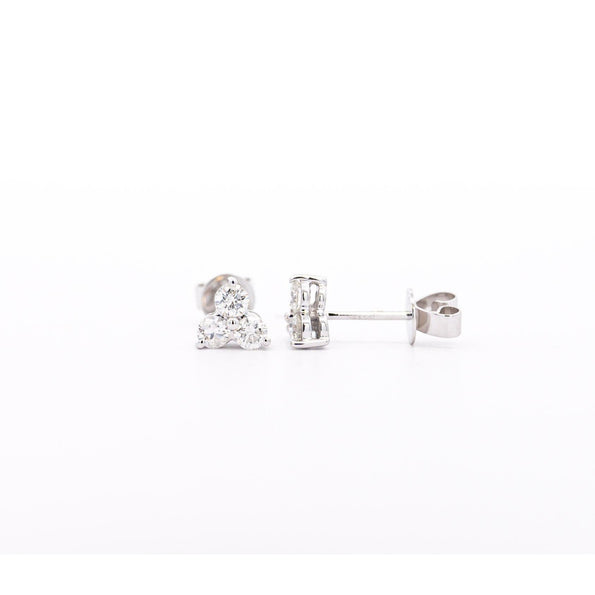 Natural 0.60 CTTW Diamond Three-Stone Cluster Stud Earrings