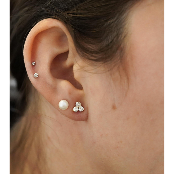 Natural 0.60 CTTW Diamond Three-Stone Cluster Stud Earrings