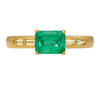 Natural 1 Carat Emerald & Baguette Diamond 18K Gold East West Ring