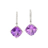 Natural 13.12 Carat Cushion Cut Amethyst & Diamond Dangling Earrings