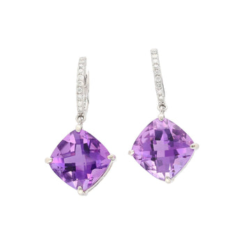 Natural 13.12 Carat Cushion Cut Amethyst & Diamond Dangling Earrings – Assay Jewelers