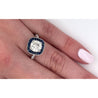 Natural 1.40 Carat Round Cut Diamond With Blue Sapphire Halo in Filigree Art Deco Ring Setting