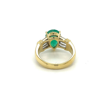 Bague en émeraude colombienne naturelle taille poire 3,22 carats avec diamants baguette en pierres latérales – Assay Jewelers