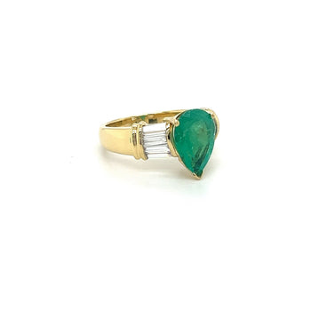 Bague en émeraude colombienne naturelle taille poire 3,22 carats avec diamants baguette latéraux – Assay Jewelers