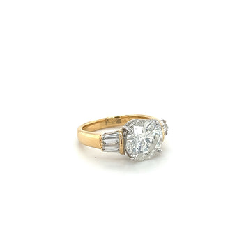 Natural 4.21 Carat Round Diamond Engagement Ring With Baguette Diamonds in Two Tone 18k Gold – Assay Jewelers