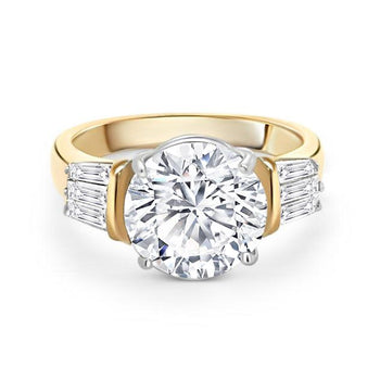 Natural 4.21 Carat Round Diamond Engagement Ring With Baguette Diamonds in Two Tone 18k Gold – Assay Jewelers