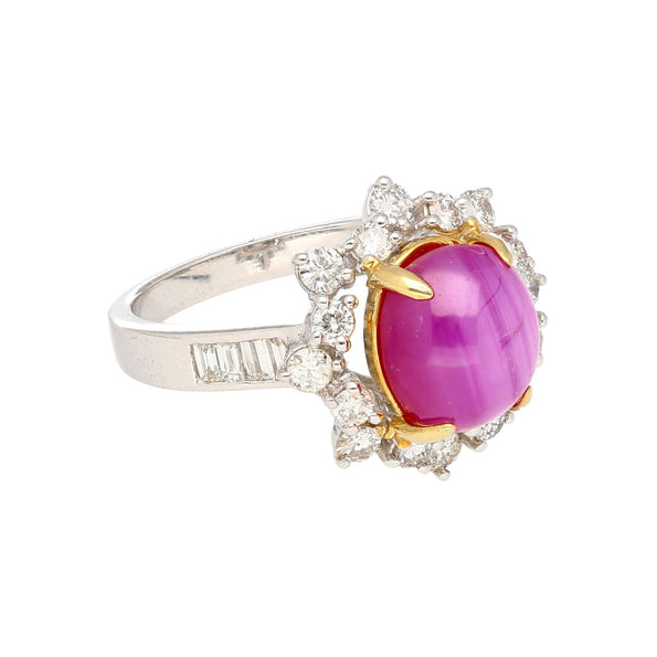 Natural 4.62 Carat Pinkish Red Star Ruby and Diamond Cocktail Ring