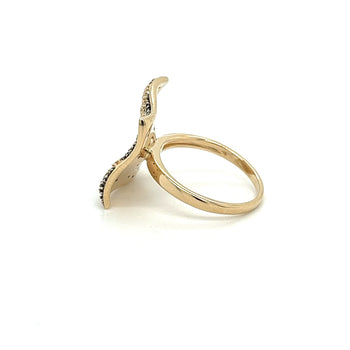 Natural Blue and White Diamond Cluster Wide Frame Flat Wavy Ring in 14K Yellow Gold – Assay Jewelers