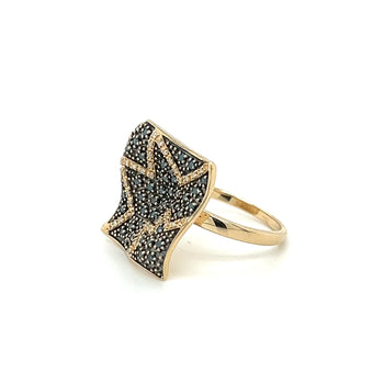 Natural Blue and White Diamond Cluster Wide Frame Flat Wavy Ring in 14K Yellow Gold – Assay Jewelers