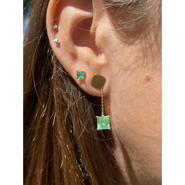 Natural Colombian Emerald Square cut drop Earrings in 18k solid gold