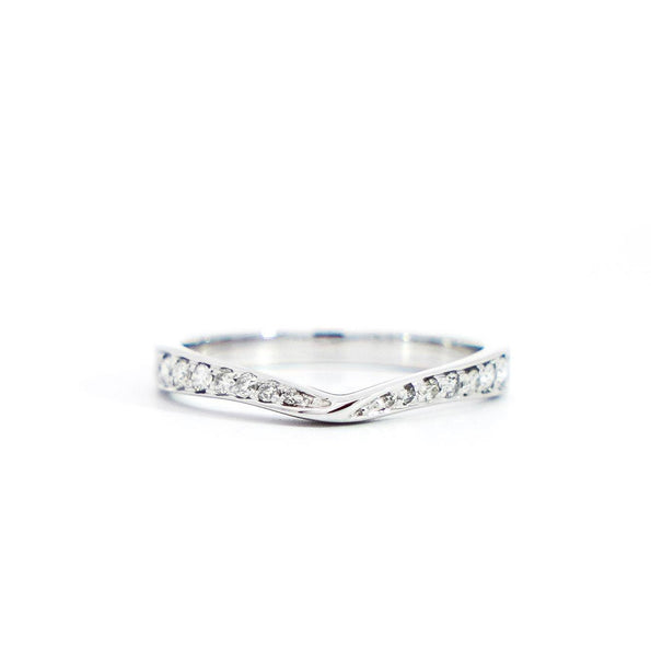 Natural Diamond Contoured Wedding Band Stacking Ring in 14K White Gold
