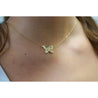 Natural Diamond and Green Tsavorite Butterfly 14K Yellow Gold Necklace