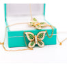 Natural Diamond and Green Tsavorite Butterfly 14K Yellow Gold Necklace