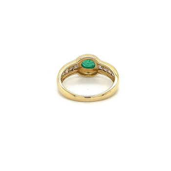 Natural Emerald Bezel Set Cabochon Cut Ring With Princess Cut Diamonds in 18K Yellow Gold – Assay Jewelers