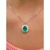 Natural Emerald Pendant and Diamond Halo in 18k Solid White Gold