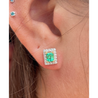 Natural Emerald Stud Earrings with diamond halo in 18k Solid Gold