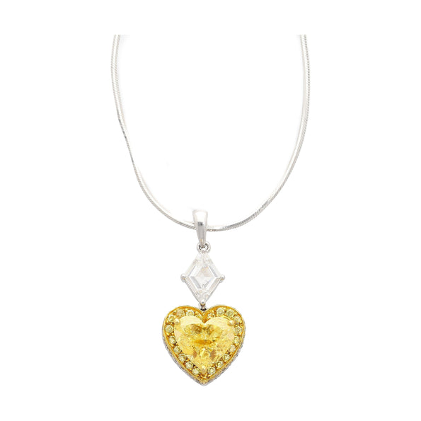 Collier cœur en platine avec diamant jaune fantaisie naturel de 2,02 carats certifié GIA
