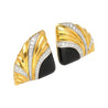 Natural Onyx & Diamond Earrings in Textured Ribbed 18K Yellow Gold and Platinum