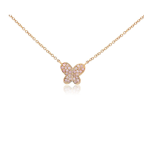 Natural Pink Diamond Butterfly Charm Floating Pendant Necklace in 18K Rose Gold