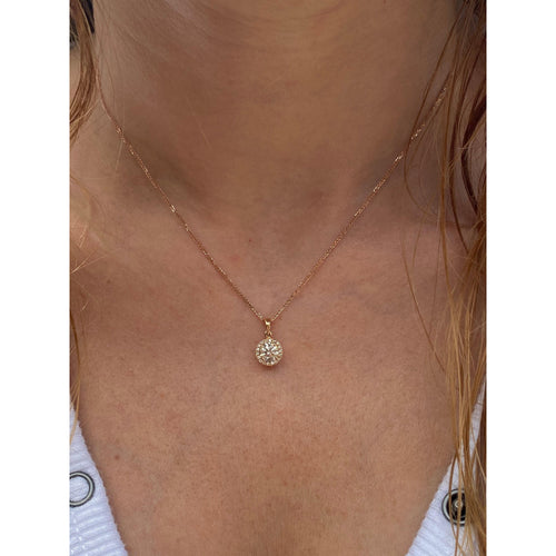 Natural Round Diamond Halo Pendant in 18k Rose Gold