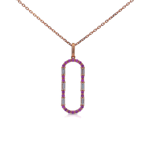 Open Oval 14K Rose Gold Diamond and Sapphire Pendant Necklace