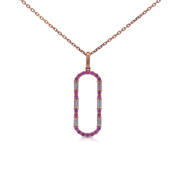 Open Oval 14K Rose Gold Diamond and Sapphire Pendant Necklace