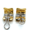 Orlandini Signed 18K Two Tone Gold Ribbed Bar Hug Hoop Earrings with Round Cut Diamonds