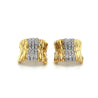 Orlandini Signed 18K Two Tone Gold Ribbed Bar Hug Hoop Earrings with Round Cut Diamonds