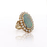 Oval Boulder Opal & 2 Carat Round Cut Diamond Halo 18K Gold Vintage Ring