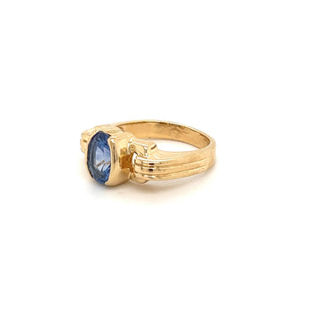 Oval Cut Blue Sapphire Regal Band Ring in 18k | Half Bezel Set – Assay Jewelers