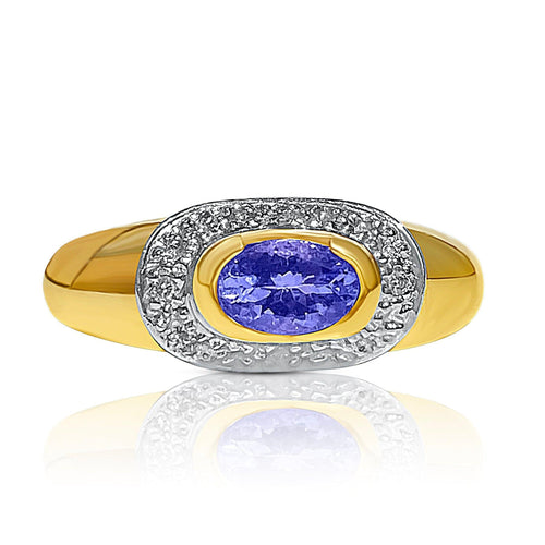 Oval Shape Tanzanite ring in 14k Yellow Gold Setting