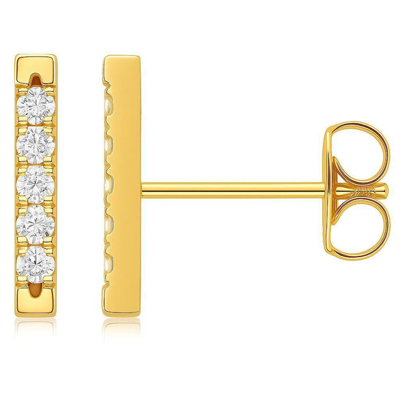 Pave Natural Diamond Flush Bar 14K Stud Earring