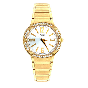 Piaget Polo Ladies 32mm Watch in 18K Yellow Gold With Diamond Bezel and Piaget Papers – Assay Jewelers