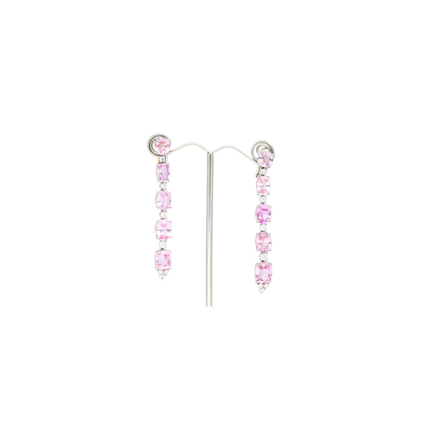 Boucles d’oreilles pendantes en platine avec saphir padparadscha naturel rose changeant de couleur