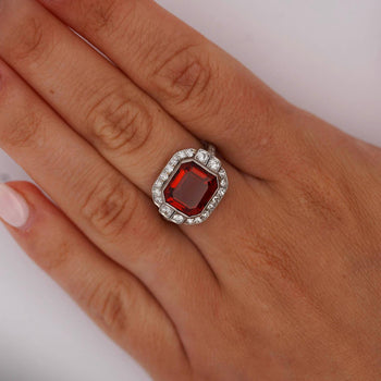Platinum Vintage Retro 4.42 Carat Citrine Bezel & Diamond Halo Ring – Assay Jewelers