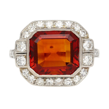 Platinum Vintage Retro 4.42 Carat Citrine Bezel & Diamond Halo Ring – Assay Jewelers
