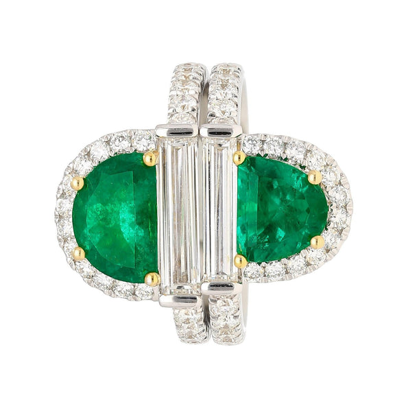 Rare Mariposa Vivid Green Muzo Old Mine Colombian Emerald and Diamond Stack Ring
