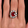 Rare Vivid Red 5.81 Carat Oval Cut Siam Ruby & Diamond Halo Ring