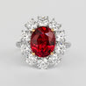 Rare Vivid Red 5.81 Carat Oval Cut Siam Ruby & Diamond Halo Ring