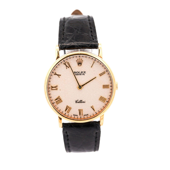 Rolex Cellini Ivory Jubilee 32mm Dial 18K Gold On Leather Watch