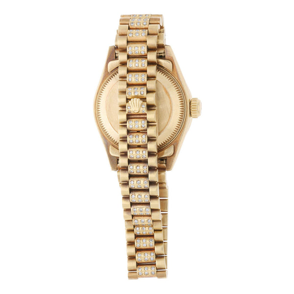 Rolex Lady Datejust 26mm 18K Yellow Gold Diamond Ruby Pave Dial President Watch