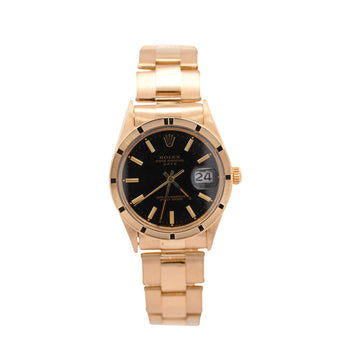 Rolex OP Date 1501 34mm 18K Gold Black Gloss Dial Watch – Assay Jewelers