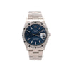 Rolex OP Date 15210 Steel Blue Dial Engine Turned Bezel Watch