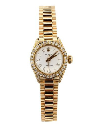 Rolex Precision 22mm Diamond Bezel 18K Gold Watch – Assay Jewelers