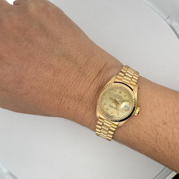 Rolex President Datejust 26mm Fluted 18K Gold Ladies Watch