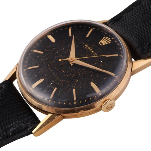 Rolex Speckled Gold Dial 33MM 18K Gold Precision Leather Watch