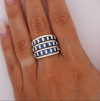 3 Carat Sapphire and Diamond 18K White Gold 3 Row Wide Band Ring – Assay Jewelers