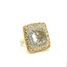 Sky Blue Topaz and Diamond Ring in 14K Gold Curved Filigree Wide Frame